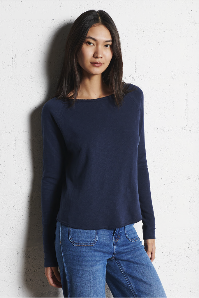 American Vintage Sonoma Long Sleeve Boat Neck Tee in Navy - Arielle Clothing