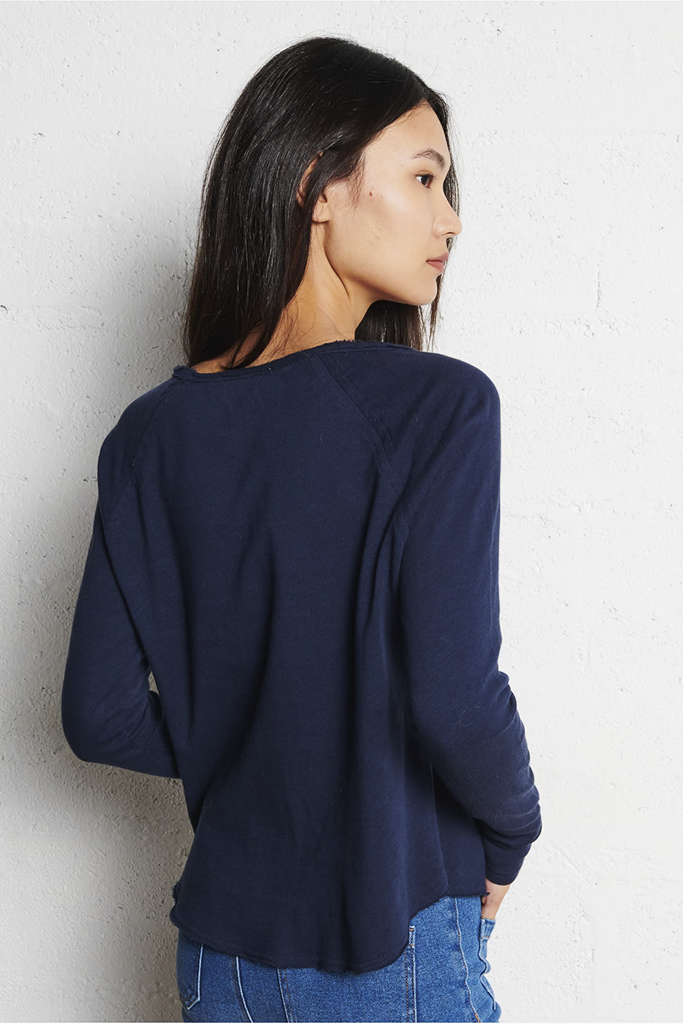 American Vintage Sonoma Long Sleeve Boat Neck Tee in Navy - Arielle Clothing