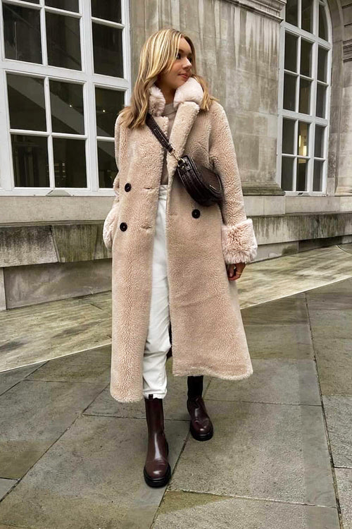 Americandreams Fiona Long Coat in Beige - Arielle Clothing