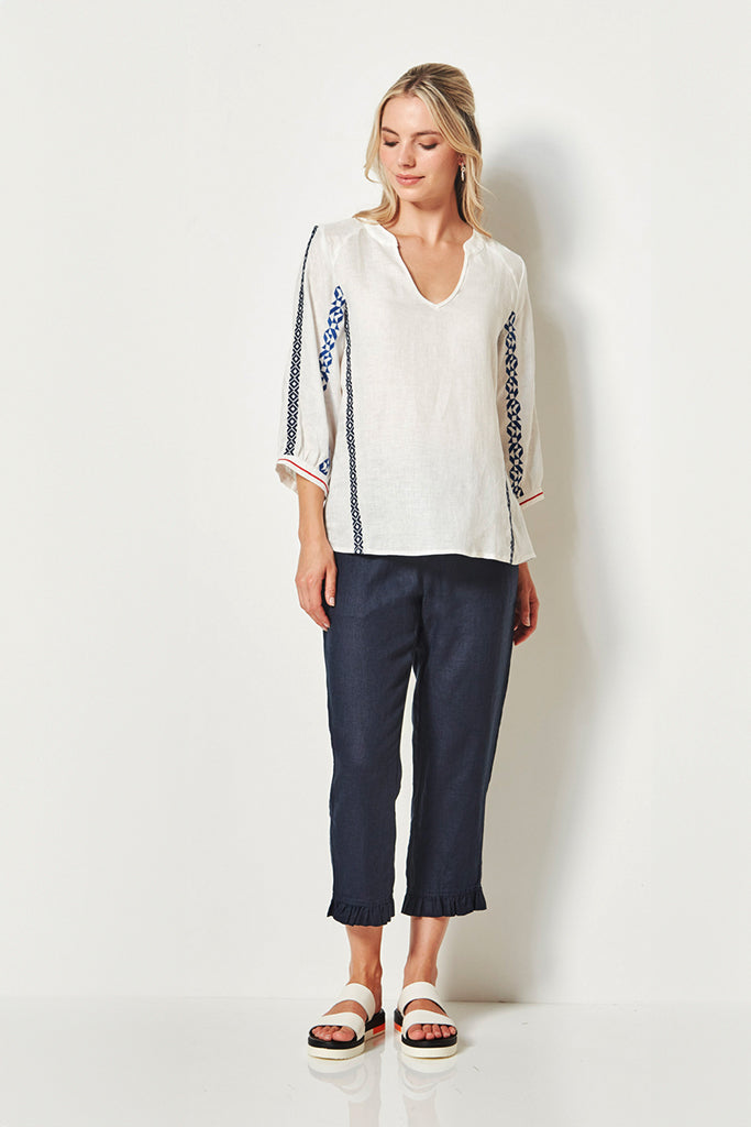 Verge Contemplate Embroidered Top in White - Arielle Clothing