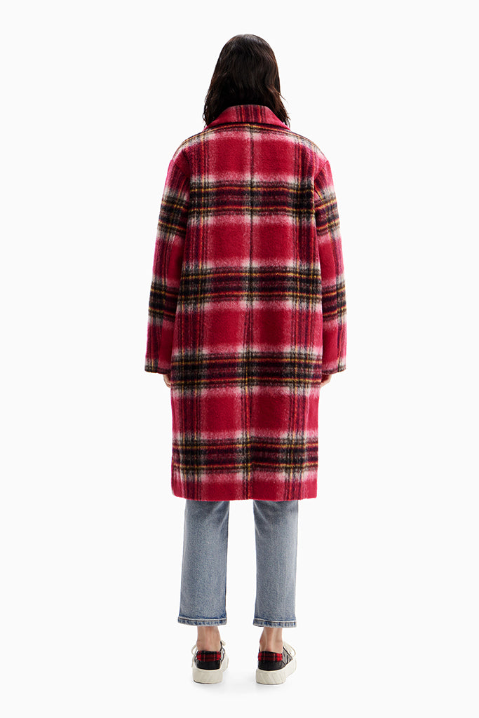 Desigual Plaid Wool Coat in Rose - Arielle Clothing