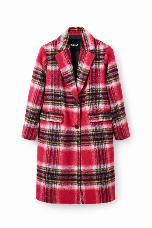 Desigual Plaid Wool Coat in Rose - Arielle Clothing