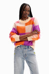 Desigual Check Jacquard Sweater in Orange - Arielle Clothing