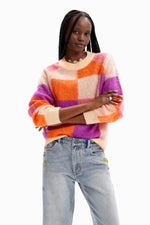 Desigual Check Jacquard Sweater in Orange - Arielle Clothing