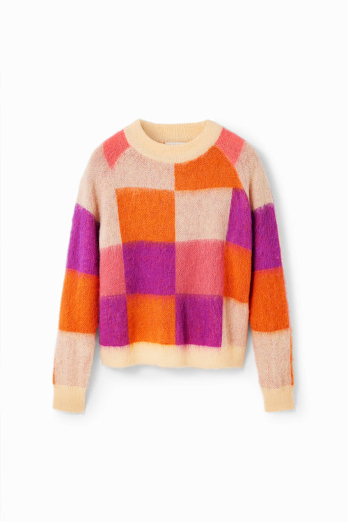 Desigual Check Jacquard Sweater in Orange - Arielle Clothing