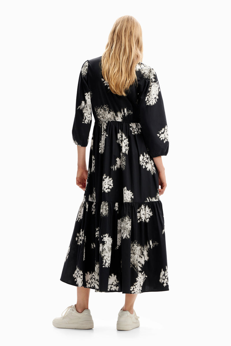 Desigual Floral Midi Shirt Dress in Black - Arielle Clothing