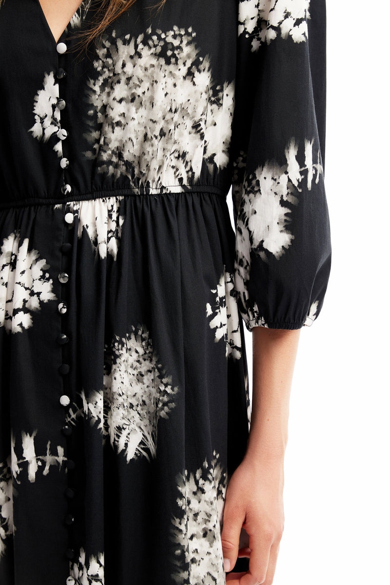 Desigual Floral Midi Shirt Dress in Black - Arielle Clothing