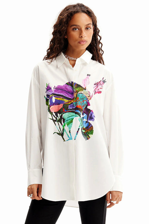 Desigual x M. Christian Lacroix Rose Shirt in White - Arielle Clothing