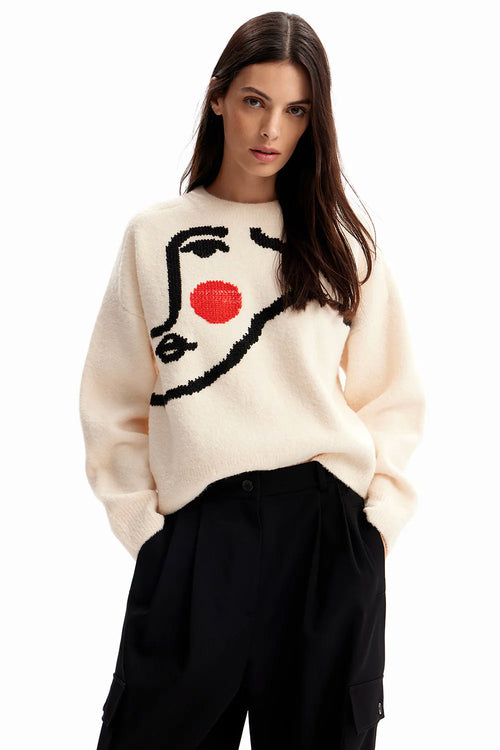 Desigual Loose Fit Face Sweater in Raw - Arielle Clothing