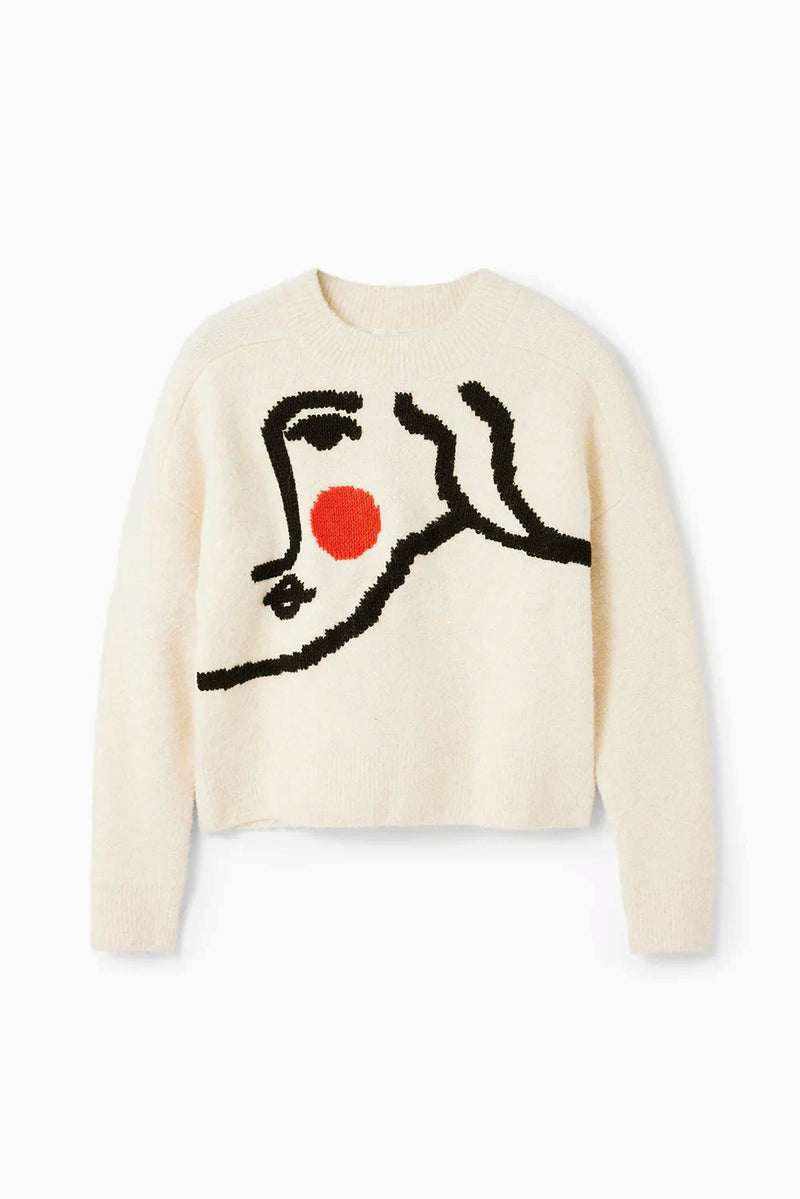 Desigual Loose Fit Face Sweater in Raw - Arielle Clothing