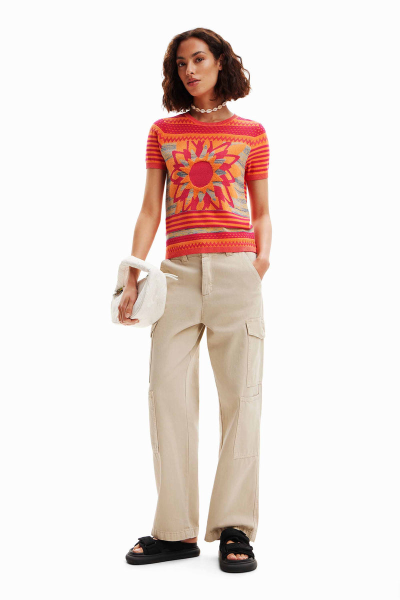Desigual Lucca Short Sleeve Knit Tee in Orange - Arielle Clothing