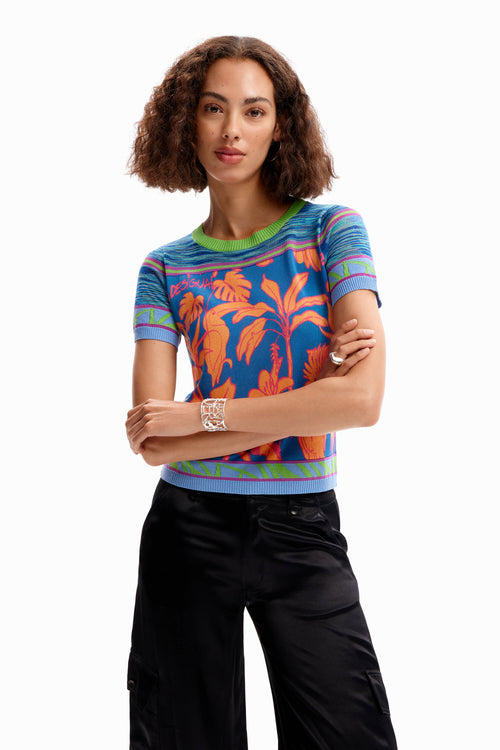 Desigual Eva Tropical Knit Tee in Ink - Arielle Clothing