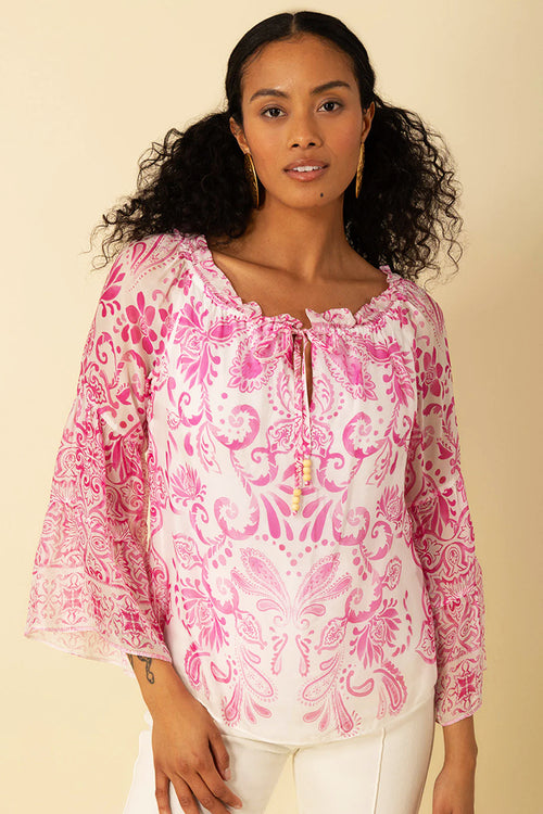 Hale Bob Myra Chiffon Blouse in Pink - Arielle Clothing