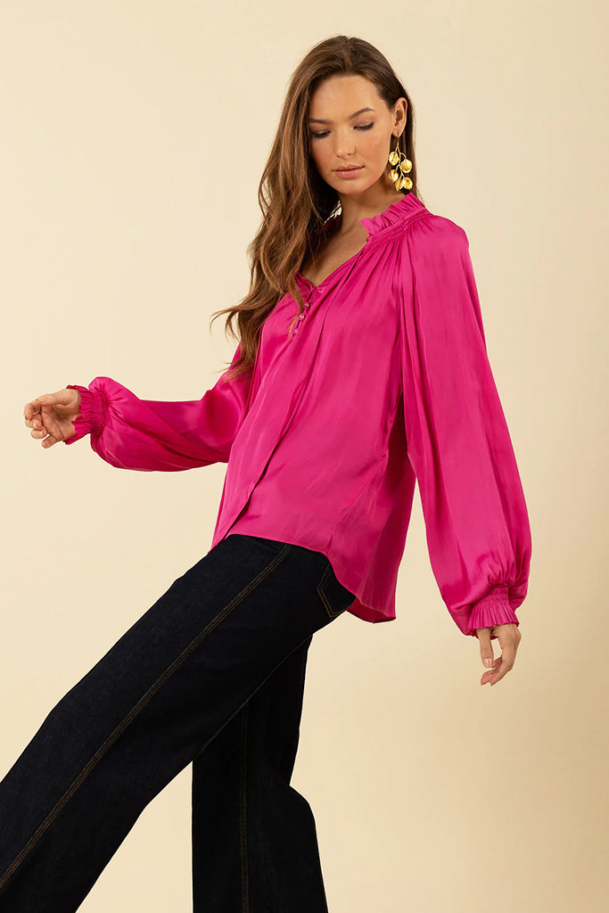 Hale Bob Sarai Solid Top in Fuchsia - Arielle Clothing