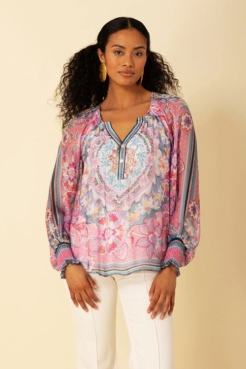 Hale Bob Michaela Chiffon Blouse in Pink - Arielle Clothing