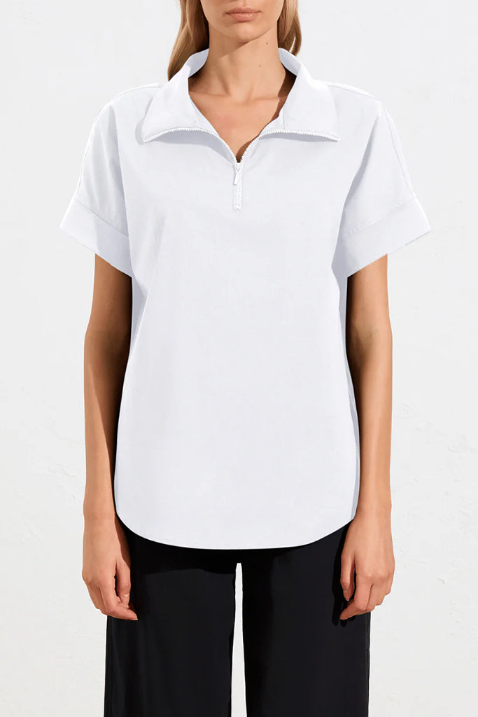 Mela Purdie F65 8572 Half Zip Shirt in White - Arielle Clothing