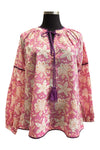 Place du Soleil 334 Cotton Floral Blouse in Pink - Arielle Clothing