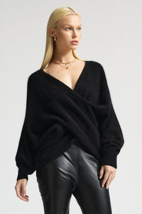 RAW by RAW Lucy Crossover Knit in Jet Black - Arielle Clothing