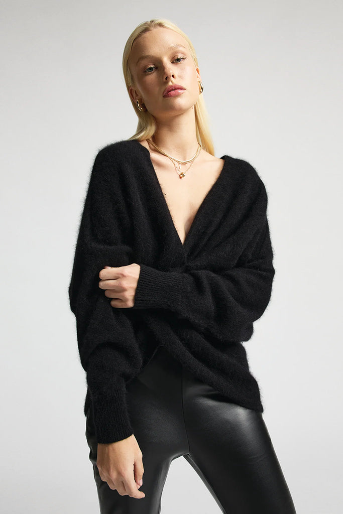 RAW by RAW Lucy Crossover Knit in Jet Black - Arielle Clothing