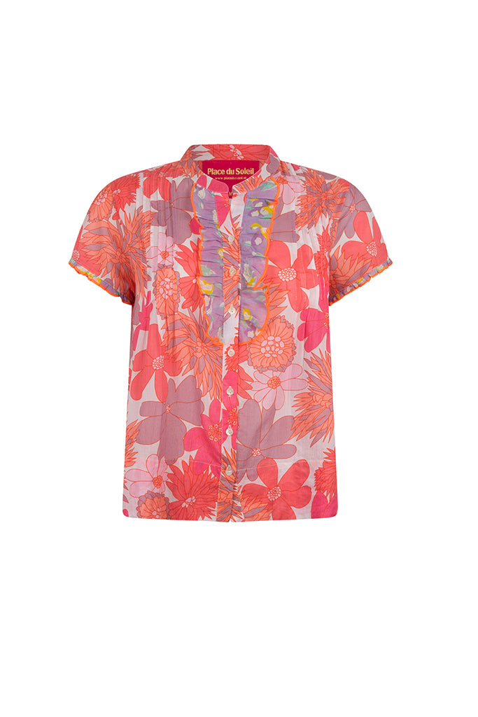 Place du Soleil Short Sleeve Floral Shirt in Multi Pink - Arielle Clothing