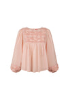 Place du Soleil Long Sleeve Fringe Blouse in Pink - Arielle Clothing