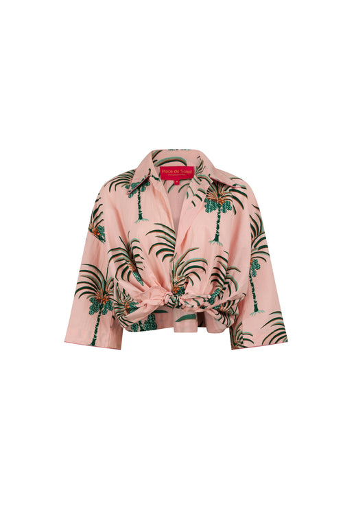 Place du Soleil Palm Print Top in Pink - Arielle Clothing