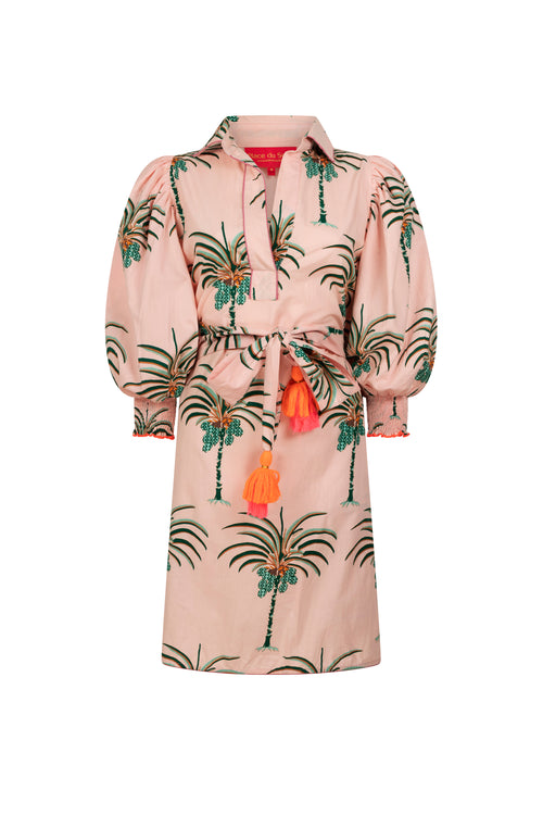 Place du Soleil Palm Print Dress in Pink - Arielle Clothing