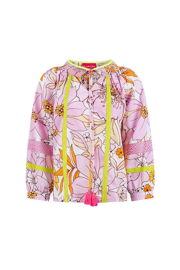 Place du Soleil Cotton Floral Blouse in Rosa Pink - Arielle Clothing