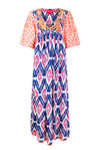 Place du Soleil 134 Cotton Ikat Maxi Dress in Blue - Arielle Clothing