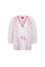 Place du Soleil 307 Cotton Printed Blouse in Off White - Arielle Clothing