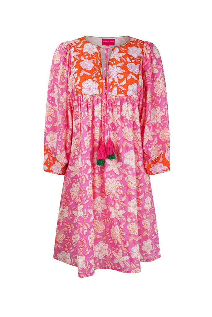 Place du Soleil 331 Cotton  Floral Dress in Pink - Arielle Clothing