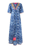 Place du Soleil 427 Cotton Printed Maxi Dress in Blue - Arielle Clothing