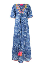 Place du Soleil 427 Cotton Printed Maxi Dress in Blue - Arielle Clothing