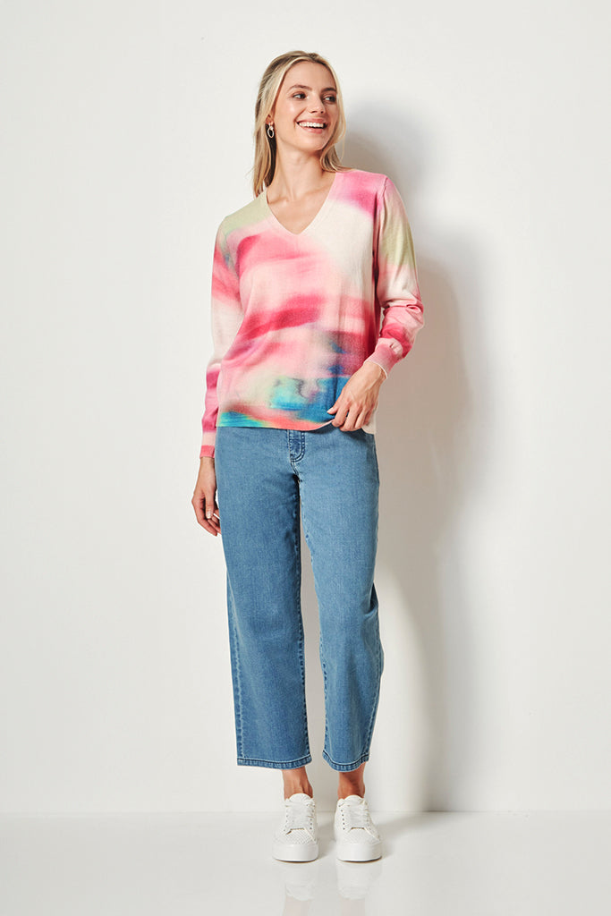 Verge Printed Blush Sweater in Pink - Arielle Clothing