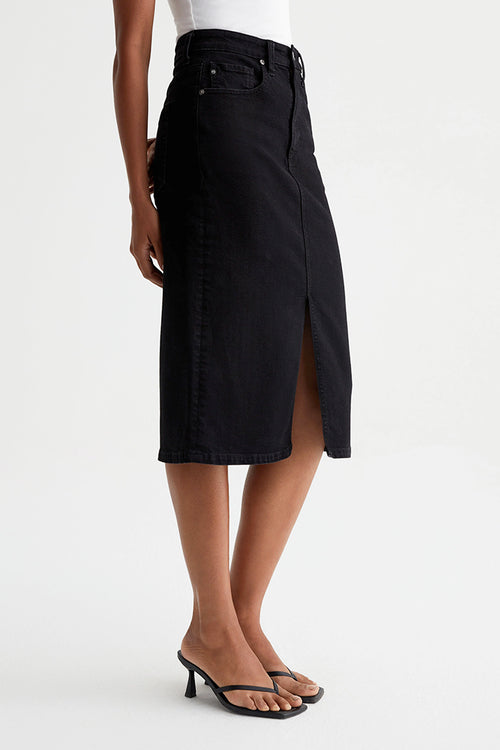 AG Jeans Tefi Denim Midi Skirt in Black Cast - Arielle Clothing