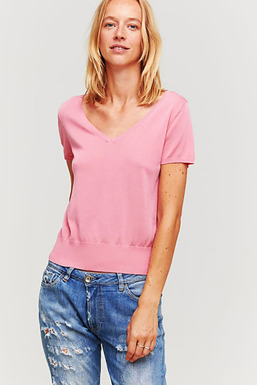 Aldo Martins Siena Short Sleeve Sweater in Coral - Arielle Clothing