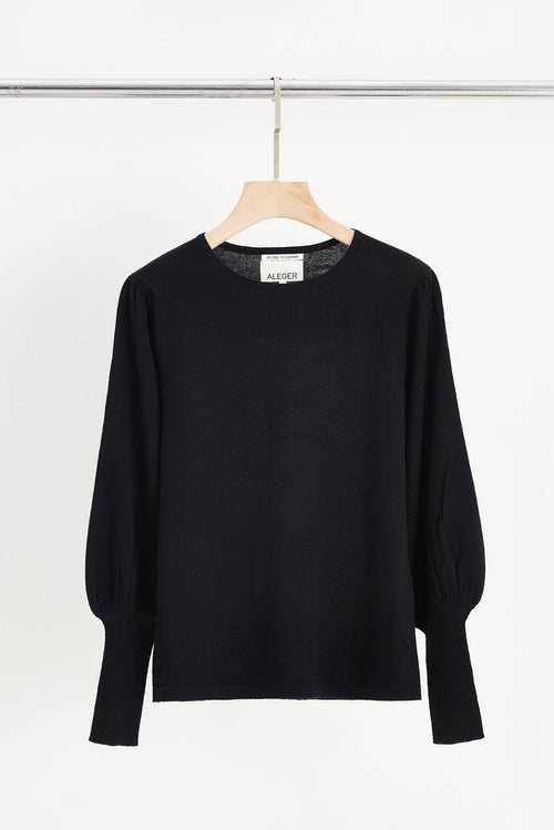 Aleger Cashmere Bell Sleeve Round Neck Sweater in Black - Arielle Clothing