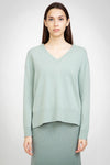 Aleger Cashmere Oversized High Low V Neck Sweater in Light Moss - Arielle Clothing