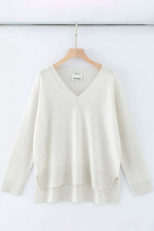 Aleger Cashmere Oversized High Low V Neck Sweater in Terry - Arielle Clothing