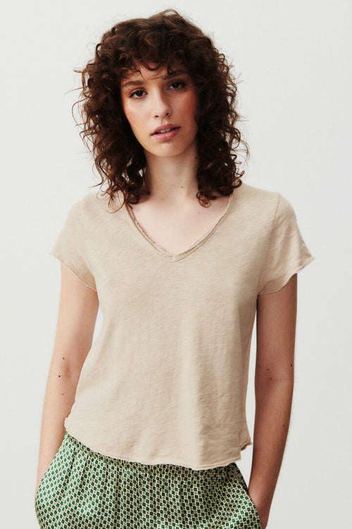 American Vintage Sonoma Short Sleeve V Neck Tee in Vintage Mastic - Arielle Clothing