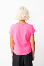 American Vintage Son02AG Short Sleeve V Neck Tee in Fluoro Acid Pink - Arielle Clothing