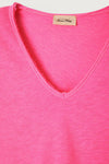 American Vintage Son02AG Short Sleeve V Neck Tee in Fluoro Acid Pink - Arielle Clothing