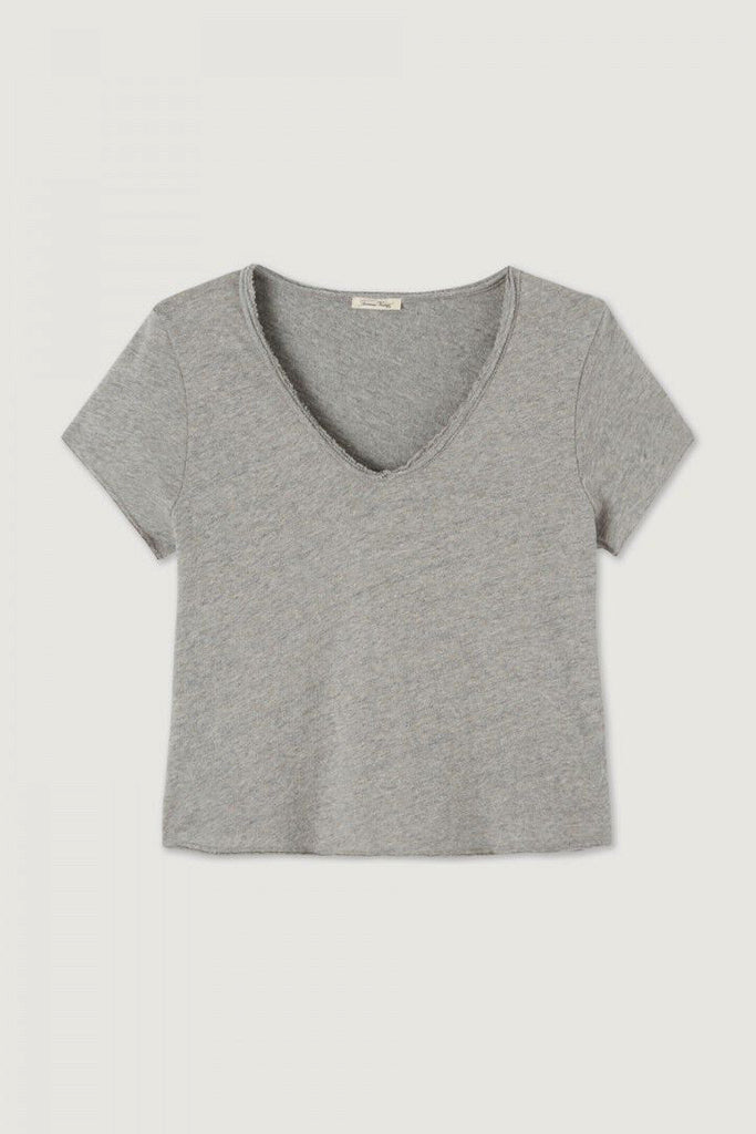 American Vintage Sonoma S/S V Neck Tee in Heather Grey - Arielle Clothing