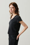 American Vintage Sonoma S/S V Neck Tee in Washed Black - Arielle Clothing