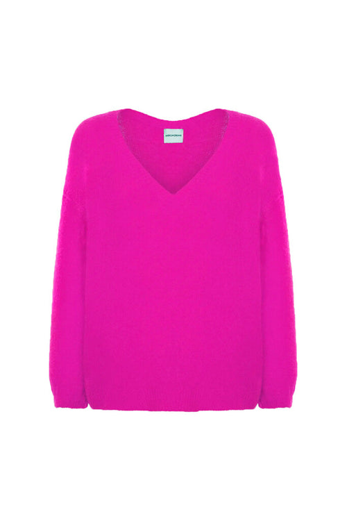 Americandreams Silja V Neck Mohair Sweater in Neon Pink - Arielle Clothing