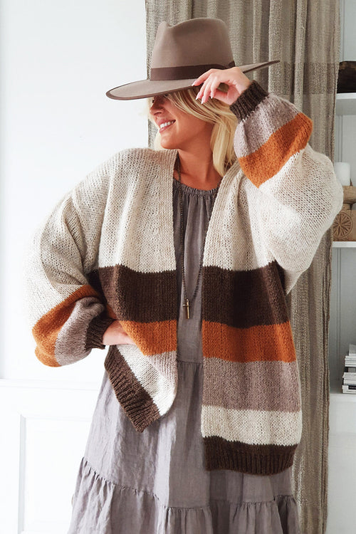 Bypias Soho Mohair Cardigan in Beige/Brown - Arielle Clothing