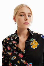 Desigual Half and Half Floral Shirt in Black - Arielle Clothing