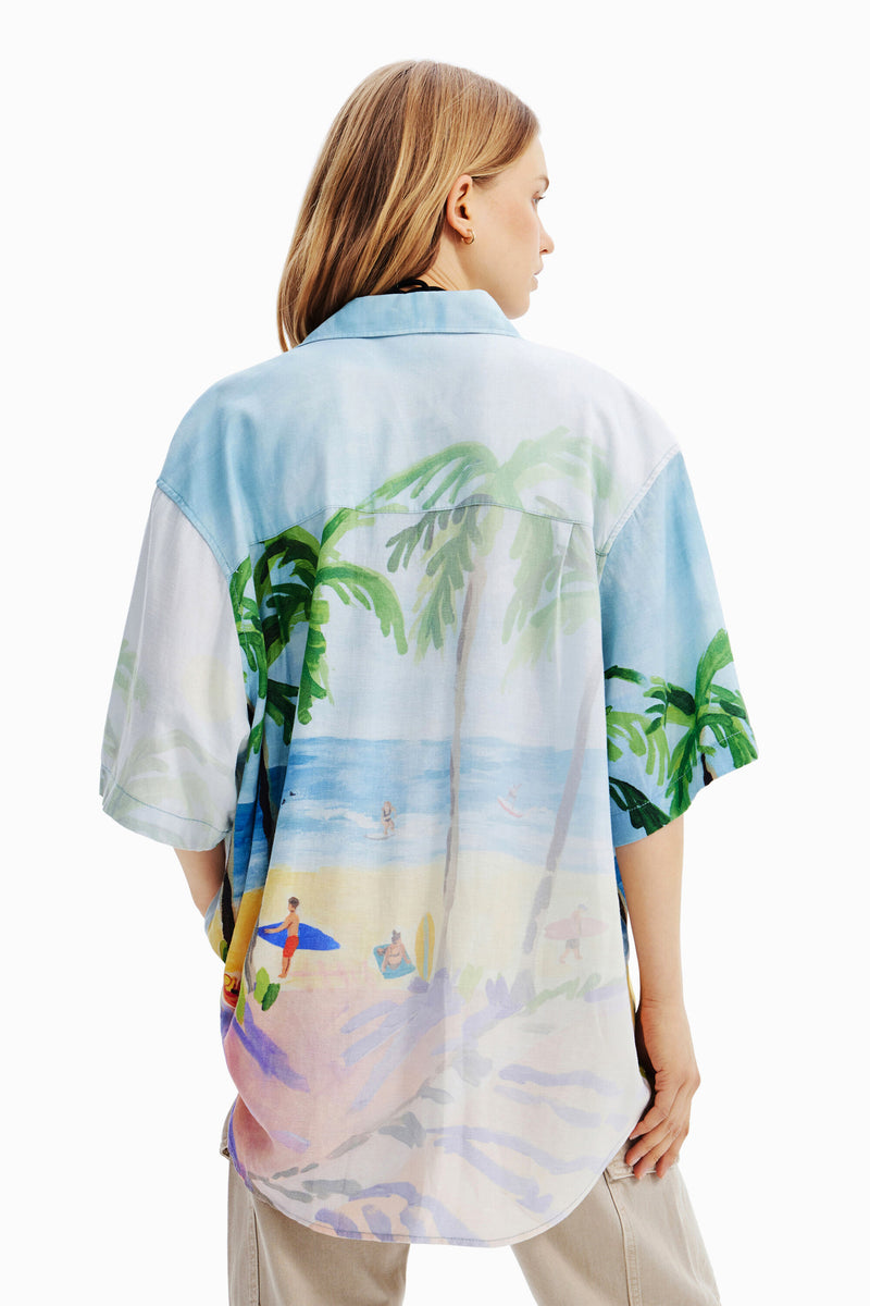 Desigual Oversized Tropical Shirt in Azure - Arielle Clothing