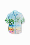 Desigual Oversized Tropical Shirt in Azure - Arielle Clothing