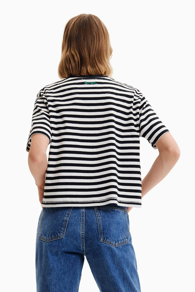 Desigual Ros Short Sleeve Striped Tee in Black - Arielle Clothing